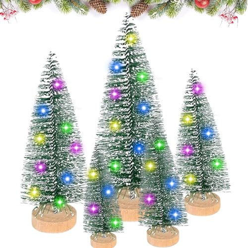 Lot de 5 petits sapins de Noël artificiels avec éclairage - Petit sapin de Noël artificiel - Décoration de Noël - Petits arbres de Noël