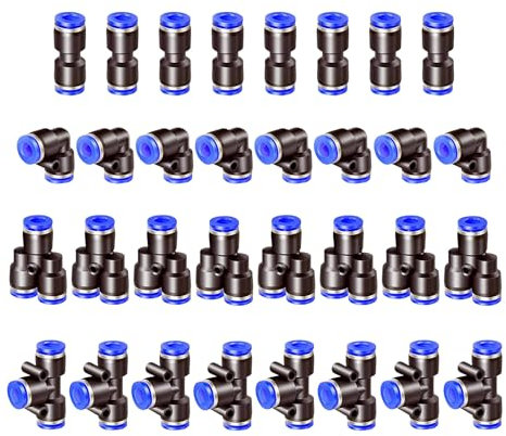 HUAZIZ Kit Raccordi Pneumatici Push to Connect 32 Pezzi - Spliter, Gomiti, Tè, Dritti (OD 10 mm)