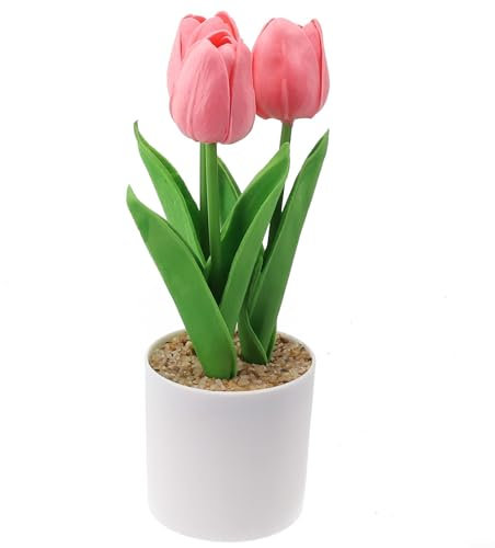 SPORTARC Künstliche Blumen im Topf, realistische Tulpen für Hochzeit, Party oder den täglichen Gebrauch zu Hause (Rosa)