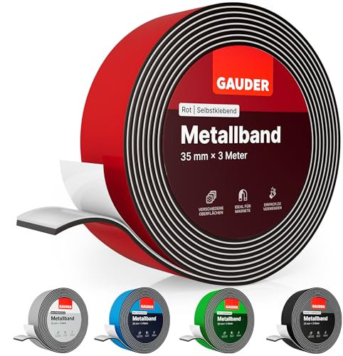 GAUDER Metallband selbstklebend rot I Magnethaftband ideal für Tonies®-Figuren & -Regale I Magnetband für Magnete | Ferroband I Eisenband (3 m)