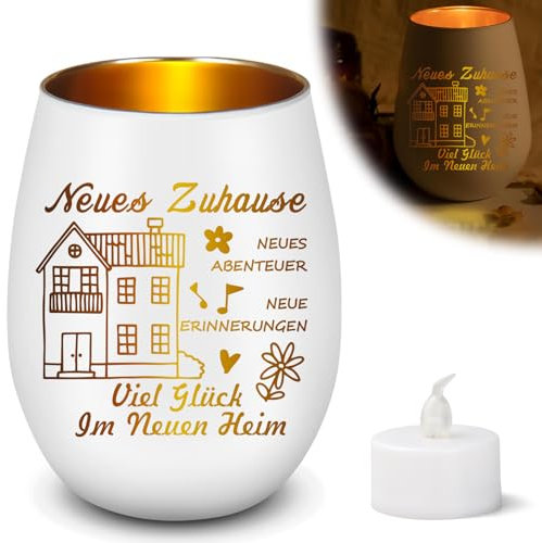 Geschenk zum Einzug ins Haus, Windlicht aus Glas mit Gravur, Einzugsgeschenke Wohnung, Teelichthalter Geschenke für Richtfest für Beste Freundin Kollegen, Windlicht Personalisiert (FANGZI)