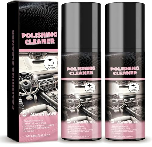 Polishing Cleaner Car Interior Spray, Polierreiniger Auto-Innenraumspray, 100ml Autopolitur Autoinnenreiniger, Leistungsstarker Innenraumreiniger, Polierreiniger für Autopflege, Gummi, Leder (2)