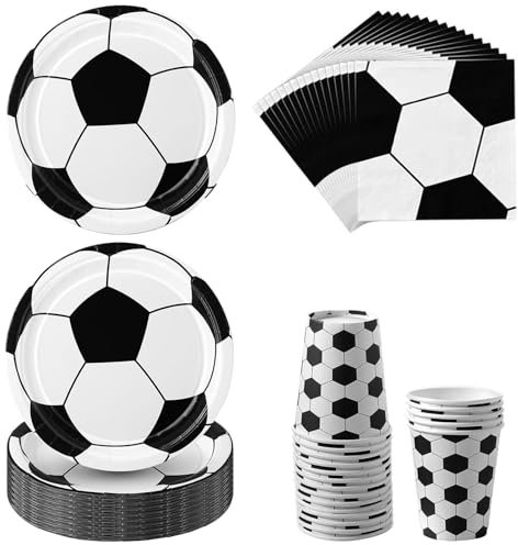 60 PCS Fußball Partygeschirr Set,Wiederverwendbar Fußball Deko Geburtstag Kinder Partygeschirr Fussball Kindergeburtstag,Fussball Pappteller Deko,Fussball Geburtstag Geschirr,Fußball Pappteller Set