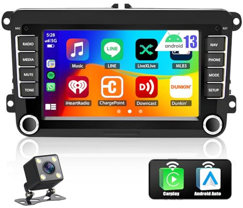2G+32G Android 13 Car Radio for VW Passat Jetta Tiguan Golf MK5 MK6 T5 EOS Polo with Wireless Carplay Android Auto, 7 Inch Touch Screen Car Stereo with Bluetooth GPS FM RDS EQ SWC