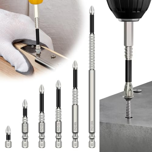 Anti Slip Screwdriver Bits 6Pcs High Magnetic Screwdriver Drill Bit Set | Strong Anti-Slip Impact Bits Electric Screwdriver Bits for Fits Electric & Impact Drivers