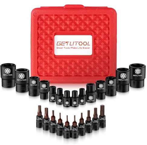 GETLITOOL 24PCS Impact E-Torx Socket Set with Storage Case E4-E24 & T8-T40 | Premium Chrome Vanadium Steel,Clearly Laser Size-marked,Ideal for Car Repair, Mechanic Maintenance,1/4 3/8 and 1/2 Drive