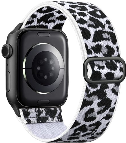 Ynitec Leopardenmuster Armband kompatibel mit Apple Watch Armband 38mm 40mm 41mm 42mm 44mm 45mm 46mm, Elastisches Nylon Sport Loop Armbänder für iWatch Series 11 10 9 8 7 6 5 SE Damen, White Leopard
