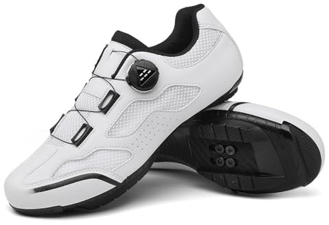 Scarpe da Ciclismo per Uomo E Donna, Scarpe da Mountain Bike MTB con Allacciatura Rotazionale, Scarpe da Bici Antiscivolo per Indoor E Outdoor, Sportive Unisex-White||Numeric_41