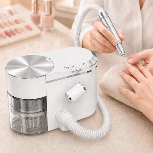 HEIHEIZI Torno para Uñas Profesional 2 en 1 con Aspirador Integrado | Lima eléctrica de 210 W, 35.000 rpm, succión de 20 kPa, dos motores sin escobillas y menos de 60 dB para salón y casa.