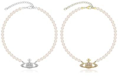 MOPZIJA 2PCS perlenkette damen,Perlenkette für Frauen und Mädchen, saturn kette,kette perlen,clean girl schmuck,perlen schmuck, Geburtstags Jubiläums Schmuckgeschenk