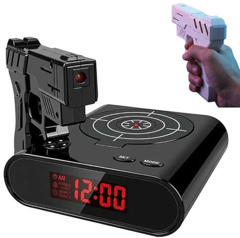 RUTYAUB Gun and Target Wake Shot Alarm Clock, LED Display mit 2 Alarmmodi und Zielscheibe, Kreativer Schuss Wecker für schwere Schläfer und Spaßige Wecker Erfahrung (Schwarz)