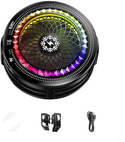 HEIBTENY Magnetic Phone Cooler with RGB Light and Smart Temp Control, 5 Mode Gaming Radiator with Large Cooling Area and Back Clip, For iPhone for ANDROID Smartphones White(Black)