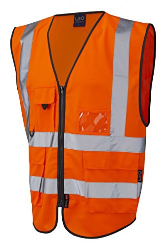 Leo Workwear Lynton Single Colour Multi-pocket Hi-Vis Class 2 Superior Waistcoat, S, Orange