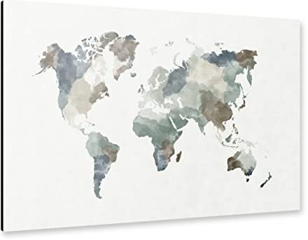 artboxONE Alu-Print 120x80 cm World map Grey Blue von Künstler GREENGREENDREAMS