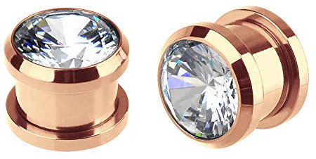 Briana Williams 1 Paar Edelstahl Ohr Plugs mit Stein Rosegold Ohr Tunnel Expander Set Piercing Schmuck(3-12mm)
