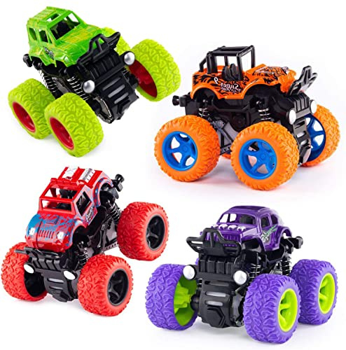 ANAOER 4 Pack Monster Trucks Toys for Boys 2 3 4 5 6 Year Old, Friction Powered Pull Back Car Toys for Toddlers Kids Ages 2-3-5-7, Best Birthday Christmas Party Gift for Boys and Toddlers