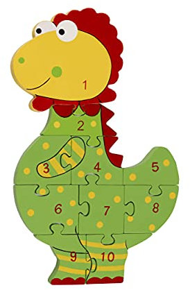Number Puzzle, Dinosaur Wooden Number Puzzle - Wooden Toys for 1 Year Old and Toddler Toys, Jigsaw Puzzle Games - Educational Montessori Toys, Early Development & Activity Toys by Orange Tree Toys