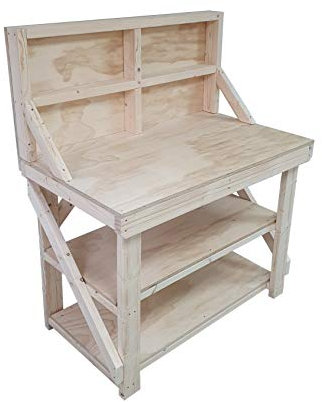 Wooden Workbench Superior Strength 18mm Plywood Top With double Shelf and Back Panel- Industrial Heavy-Duty Table (4ft)