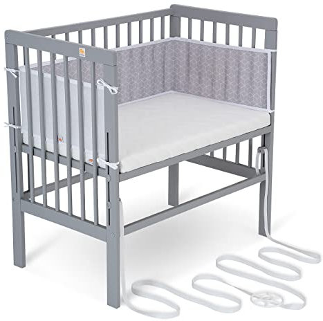 FabiMax 4492 Beistellbett BOXSPRING grau, inkl. Matratze AIR und Netz-Nestchen graue Würfel