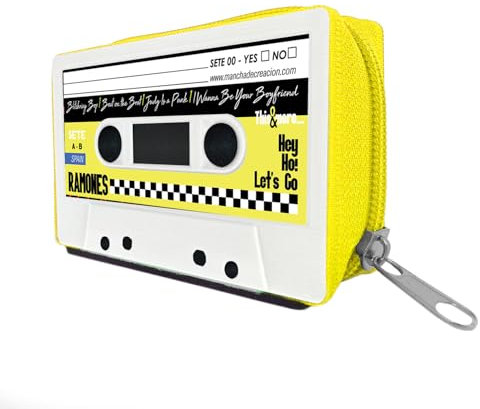 MANCHA DE CREACIÓN - Kassetten Brieftasche, Portemonnaie, Geldbörse mit Audiokassette, gelber Reißverschluss, Originelles Design, Retro, Vintage, für Frauen und Männer