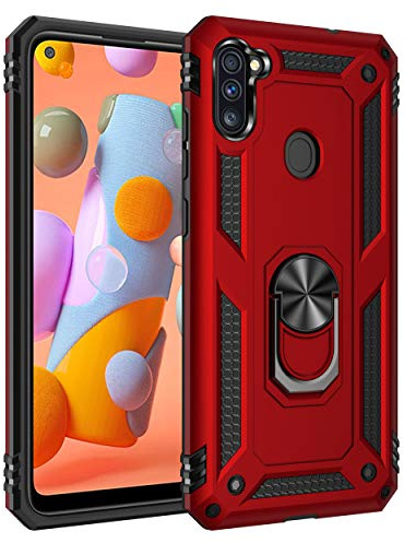 BestST Handyhülle für Samsung Galaxy A11/Galaxy M11 + HD Displayschutz, Cover für Samsung A11/Galaxy M11 hülle, 360 Grad Drehbar Ringhalter Handytasche Case Handy Hüllen,Rot