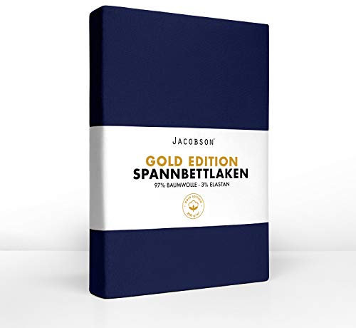 Jacobson Premium Spannbettlaken 200 g/m² Jersey Baumwolle mit Elasthan (140x200-160x200 cm, Dunkelblau)