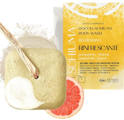 Senso Naturale Mousse de Douche Solide à l'Argile Réfrigérante avec Argile Jaume, Huiles Essentielles d’Aromathérapie Citron, Pamplemousse, Équivalent à 750 ml de Liquide, 100% Naturel et Biologique