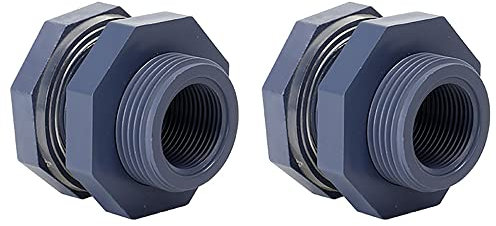 2 Pieces 3/4 Inch PVC Bulkhead Fitting for Water Barrel, Water Tank, Rain Barrels,NPT3/4 female thread(1 inch I.D.) PVC