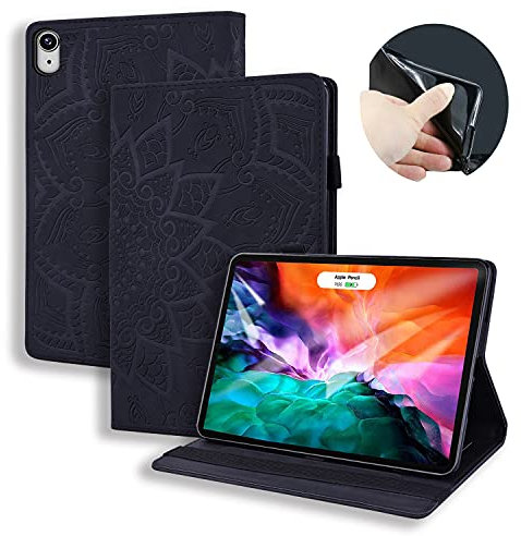 Rostsant Funda iPad Mini 2021 Árbol en Relieve Caso de Cuero PU Billetera con Titular de la Pluma Estuche Carcasa Protector para iPad Mini 6ª Generación 8.3 Pulgada 2021 - Negro