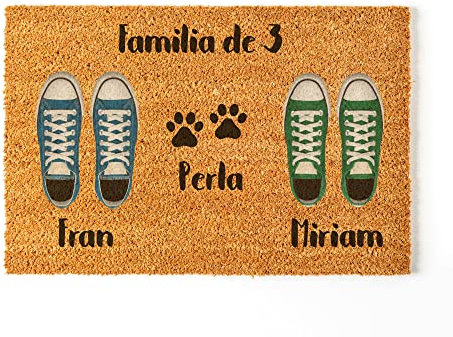 Felpudo Personalizado para la Entrada de Casa | Personaliza tu Felpudo con Toda tu Familia | 70 x 40 cm | Felpudos Originales y Divertidos en 100% Fibra de Coco | Pareja + Mascota