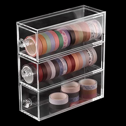HomDSim Washi-Tape-Box mit 3 Schubladen, Acryl, transparent, Aufbewahrung, Trennwand, Schrankbehälter, Halter für Kosmetik-Make-up, für Band, Nähen, Faden, Abdeckband, Rollband, Bleistifte,