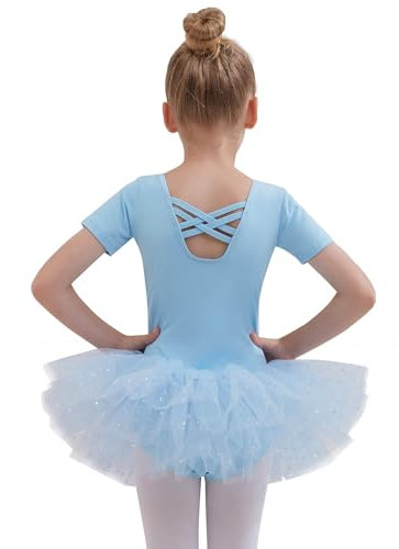 Tancefair Kinder Ballettkleidung Glitzernder Ballettkleid Mädchen Balletttrikot Balletttrikot Kurzarm Ballettanzug Tanzkleid Tanzbody mit Glänzendem Rock Tütü
