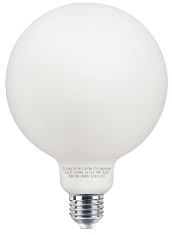 Long Life Lamp Company 8w LED Globe Light Bulb E27 Edison Screw Base Warm White Opal G125 for Pendant Lights