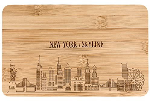 Spruchreif | Frühstücksbrettchen aus Bambus | Brotzeitbrett mit Gravur | Städte Geschenk | New York Geschenke | Frühstücksbrettchen Skyline Gravur | New York Skyline