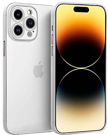 doupi UltraSlim Custodia per iPhone 14 Pro Max (6,7 pollici), satinato fine piuma facile mat semi trasparente Cover, bianco