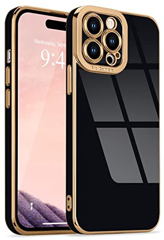 Lafunda for iPhone 14 Pro Case Luxury Bling Plating, Black | Full Camera Protection Soft TPU Bumper, for Women Gilrs Simple Slim Anti-Scratch Shockproof Protective Cover