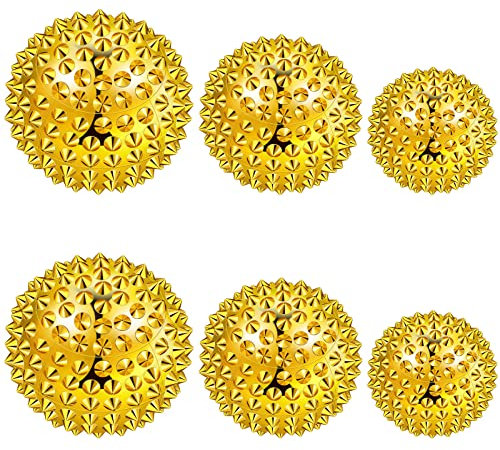 6 Stück Stacheliger Magnetische Massageball Igel Magnetische Akupressurkugeln Magnet Igelball Akupunktur Chinesische Bälle für Stress 32 mm 47 mm 56 mm Durchmesser im Taschenformat (Gold)