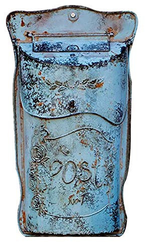 ADITAM Letterbox Wall-Mounted Mailbox Mailbox Postbox Country House Wrought Iron Post Newspaper Letter Box Lockable Letterbox System with Flap Wall Decoration (Blue-C) Double the comfort