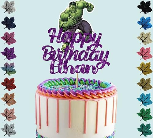 Hulk Personalised Glitter Cake Topper With Any Name(Purple)