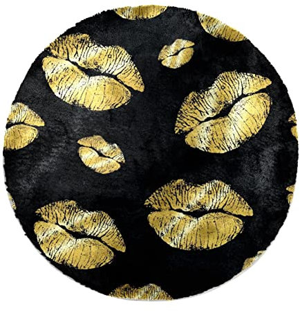 Eslifey Extra Großer Shag Pile Weiche Shaggy Area Rugs, 160cm Kreis Teppich Wohnzimmer Schlafzimmer Matten, Home Decor Shag Flur Läufer Teppiche, Golden Lipstick Kiss Muster
