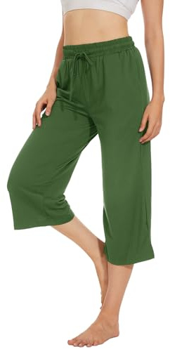 Fourindo Jogginghose Damen Sporthose Damen 3/4 Weites Bein Yogahose mit Taschen Leicht Bequeme Freizeithose Stoffhose High Waist Jogginghose für Sport Yoga Alltag