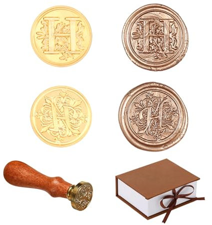 Comealltime 2 Stück Retro Alphabet Siegelwachs Stempel, A~Z Initialen Wachs Stempel mit Holzgriff, Vintage 26 Buchstabe 25mm Abnehmbarer Messingkopf Für Invitations Cards Gift Wrapping Decor(Letter H)