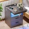 Nightstand with Gun Drawer, Charging Bedside Table with USB & Type-C Port, LED Night Stand with Human Sensor Light, Modern End Table with Drawers for Bedroom Office, Grey