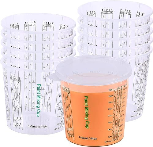 CANOPUS Profesional Vasos Mezcladores de Plastico Resina Epoxi, 1300ml (paquete de 12) Tazas Medidores con Tapa, Vasos de Plastico Graduados Para Proyectos de Arte, Automoción con 3 tapas