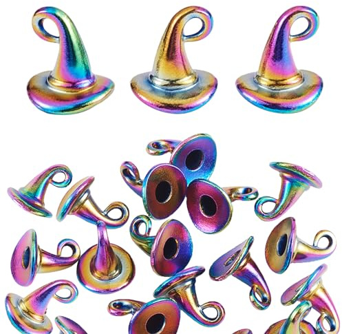 COGCHARGER Halloween-Hexenhut-Anhänger, Regenbogenfarben, Legierung, Charms für Schmuckherstellung, Halskette, Armband, Bastelbedarf, Halloween-Party-Dekoration, Legierung, ohne Edelstein, 20 Stück,