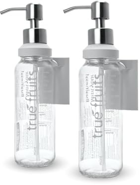 thrid Seifenspender Aufsätze Set für 250ml True Fruits Glas Flasche Pumpspender Spülmittelspender Wandmontage ohne bohren Wandhalterung Wandbefestigung Bad & Küche Duschgel Spender weiß/silber 2 Stück