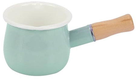 Soulnioi Mini Milk Pan Milk Pot Tea Coffee Egg Boiling Pot Enamel Milk Pan with Wooden Handle, 512ml Nonstick Saucepan Mini Butter Warmer (Green)