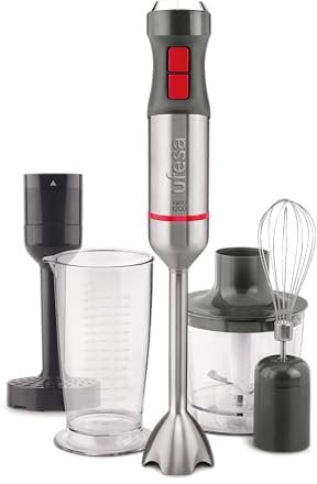 Ufesa BP4654 Vario 1200 Max Mixeur à Main, Puissance 1200 W, 20 Vitesses + Turbo, Corps et 4 Lames en Acier Inoxydable, Design Ergonomique et Anti-Éclaboussures, Accessoires Inclus, Sans BPA.