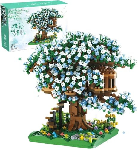 KeKeDuo Sakura Baum Bausteine Bausatz, 1200+ Klemmbausteine Modular Japanische Kirschblütenbaum Modellbausatz, Micro Bricks Konstruktionsspielzeug Nicht Kompatibel mit Großen Marken