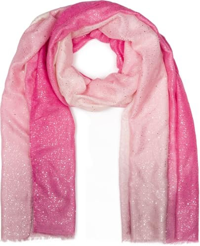 styleBREAKER Damen Schal mit mehrfarbigem Farbverlauf und Metallic Details, Leichtes großes Tuch mit kurzen Fransen 01016226, Farbe:Pink-Apricot-Rose